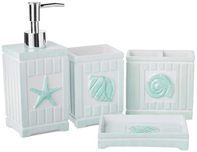 Sweet Home Collection Ensembles d'accessoires de Salle de Bain Collection Unique Moderne Classique Décoration contemporaine pour Baignoire et Douche, Résine, Coquillages de Plage, Lot de 4