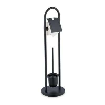 Relaxdays Serviteur WC, en Acier Inoxydable, Non Fixe, Brosse et Porte-Brosse, H x D : 79 x 22 cm, Noir