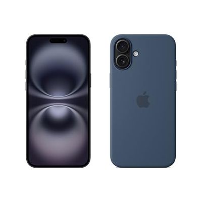 Apple iPhone 16 Plus (128 GB) - Zwart + Siliconenhoesje met MagSafe - Denim
