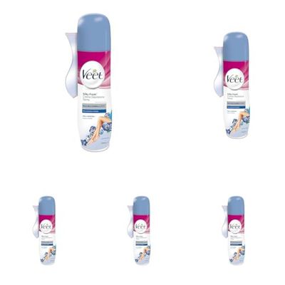 Veet Crema Depilatoria Pelli Sensibili in Spray, Per Corpo Gambe,Ascelle e Zona BIkini, 150 ml (Confezione da 5)