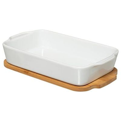 Plat en grès avec couvercle en bambou 16,5 x 29,5 x 6,5 cm multicolore