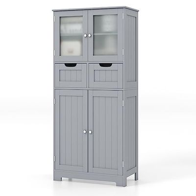 Generisch 32865VH-SD, mobile da bagno, MDF + vetro temperato, grigio, 60 x 30 x 128 cm