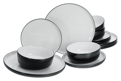 CreaTable, 21599, Série Nordic Cool Black, ensemble de vaisselle de 12 pièces, service de plats en grès, adapté au lave-vaisselle et au micro-ondes, production de qualité.