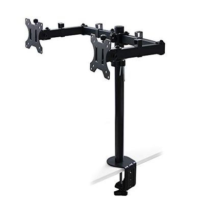 Emuca - Dubbele monitorstandaard 13 tot 32 inch voor tafel, tot 8 kg per arm, MAX VESA 75x75 mm - 100x100 mm, staal, zwart