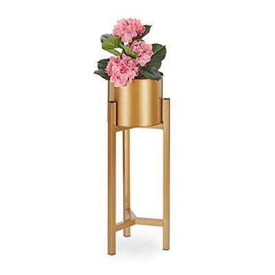 Relaxdays Portavaso da giardino con vaso, moderno, in metallo, 60 x 21,5 cm, colore: oro