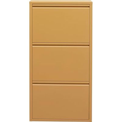 Kare Design schoenenkast Caruso geel, metaal, met 3 kleppen, schoenenrek voor 6 paar schoenen, smal, ruimtebesparend, hoog, schoenenrek, entree, 103 x 50 x 15 cm (h x b x d)