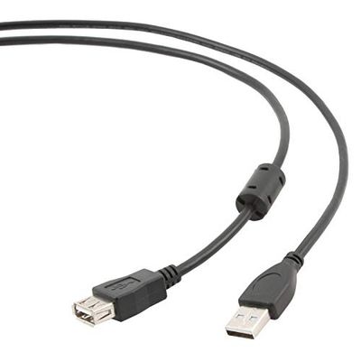 USB 2.0 A/M-A/H-kabel 1,8 m, zwart, met ferriet; voor het aansluiten van apparaten en gegevensoverdracht.