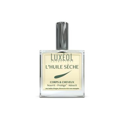 LUXÉOL - Aceite de secado corporal y cabello multiusos - Nutre, protege, suaviza - Enriquecido con aceite de argán, aguacate, rosa mosqueta - Fabricado en Francia - 100 ml