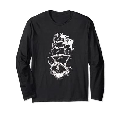 Vintage barca a vela avventura - nave pirata Maglia a Manica
