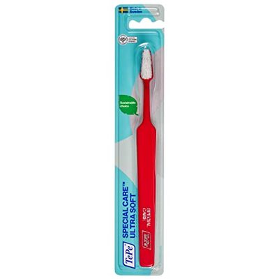 TePeSpecial Care Cepillo de dientes ultra-suave / Cepillo manual para tejido bucal sensible / Indicado para uso post-operatorio / Tamaño regular / Color rojo