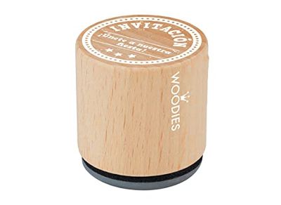Wood and Rubber Stamp Invitation Join Our Party diam. 33 x 30 mm.