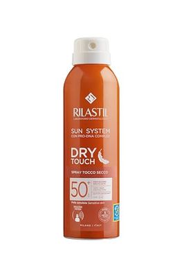 Rilastil - Sun System Dry Touch SPF50, Protector Corporal en Spray, Protege la Piel de los Rayos UVA y UVB, Previene Quemaduras y Manchas, Acabado Seco, Todo Tipo de Pieles - 200 ml