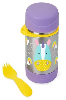 Skip Hop Boite Repas Isotherme pour Enfant Licorne 325 ml - Acier Inoxidable, Sans BPA & Sans Phtalate - Avec Cuillère-Fourchette en Silicone - Récipient à Repas pour 3 ans et plus - Zoo Collection