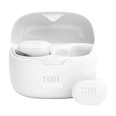 JBL Tune Buds Bezprzewodowe Słuchawki Douszne z Redukcją Szumów, Bluetooth, Mocnym Basem, 48h Odtwarzania, Wodoodporne IP54, 4 Mikrofony, doskonałe do Biegania lub Słuchania w Podróży, Białe