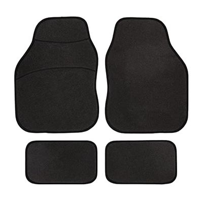 Safe Travel 27600 Tapetes universais para veículos com volante à esquerda, tapete para os pés com carpete, costuras pretas