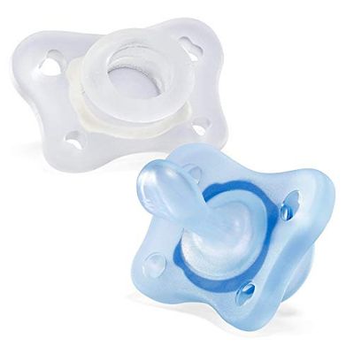 Chicco Physio Mini Soft fopspeen, siliconen, 2 stuks, blauw en neutraal, 0-2 m