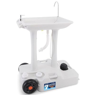 SereneLife SLCASN25 Évier Portable Serviette et Distributeur de Savon-Support roulettes – Lavabo Mobile pour événements en Plein air, rassemblements et Camping Mixte, White, 30L