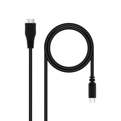 Zwarte USB 3.0-kabel, 1 m, USB-C en Micro B, ideaal voor snelle overdracht en opladen van apparaten.