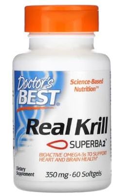 Doctor's Best Real Krill 350mg - Suplemento de Aceite de Krill Puro, 60 Cápsulas Blandas