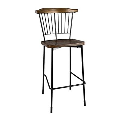 Bolero Scandi High Stools in Black Steel with Wooden Seat Pad and Backrest Top - Highly Durable & Easy Clean - Seat H760mm - Pack of 2
