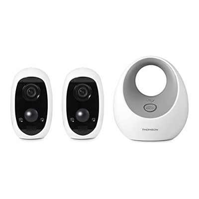 Thomson Sicurezza 512504 Batteria Interna/Esterna, Confezione di Sicurezza con 2 telecamere – 1080P