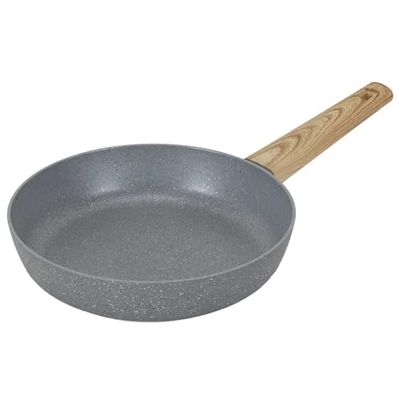 COOK CONCEPT, KC25311, Patelnia z kutego aluminium z rączką z efektem drewna, idealna do smażenia i gotowania, elegancki i praktyczny design, wymiary 20 cm, kolor szary i brązowy