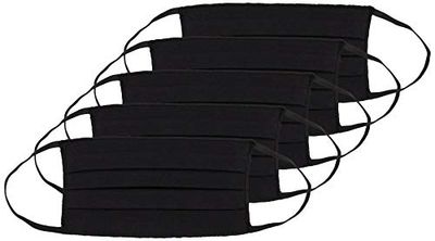 Oscar Apparels Reusable Face Mask, 100% BCI Cotton with Elastic Loop, Black, Adult (5 Pack)