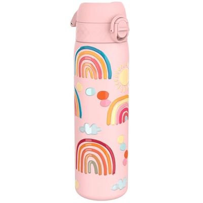 ION8 Butelka na Wodę ze Lekki Stali, 600 ml/20 oz, Nieocieplany, Szczelna, Łatwe Otwieranie, Bezpieczny Zamek, Można Myć w Zmywarce, Higieniczne Pokrycie, Składany Uchwyt, Tęcze