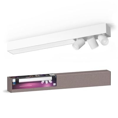 Philips Hue White & Color Ambiance Centris a 3 faretti, regolabile, 16 milioni di colori, controllabile tramite app, compatibile con Amazon Alexa, bianco.