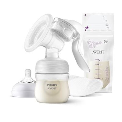Handmatige borstkolf met natuurlijke bewegingstechnologie, inclusief natuurlijke fles van 125 ml en 2x verpleegpads