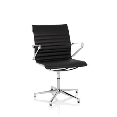 hjh OFFICE 660498 Silla visitante ergonómica con reposabrazos PARIBA V IV Negro, Silla de confidente de Cuero con Sistema Retorno automático