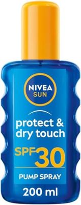 NIVEA SUN Crema Solare Spray Protect & Dry Touch SPF30 200 ml, Crema solare 30 trasparente e resistente all'acqua, Protezione solare 30 in pratico flacone in spray adatto per l'attività sportiva