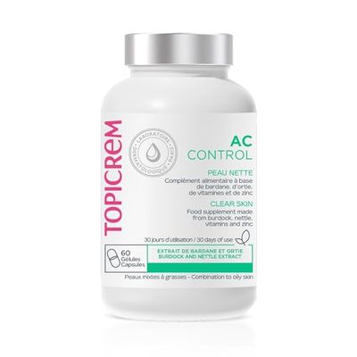 Topicrem - AC CONTROL Peau Nette - Complément Alimentaire - Bardane, Ortie, Zinc & Vitamines - Peaux Sensibles Mixtes à Grasses, Tendance Acnéique - Adolescents & Adultes - Programme 30 Jours