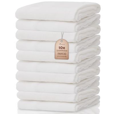 NatureMark Pack of 10 Muslin Cloths, 100% Cotton, 70 x 70 cm, White, Mulltuch_weiß_10er