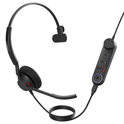 Jabra Engage 50 II Auriculares Monoaurales, Link Call Control, 3 micrófonos con cancelación de ruido, ultraligeros, cable USB-A, Certificado por MS Teams, funciona con todas las plataformas, Negro