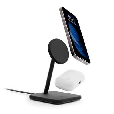 Twelve South HiRise 2 Deluxe 2-in-1 Qi2 oplaadstandaard voor iPhone en AirPods zwart