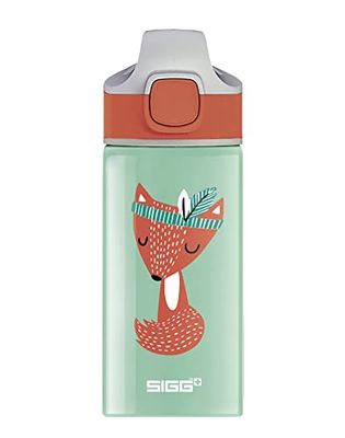 Sigg - Gourde Enfant avec Paille En Aluminium - Miracle Peaceful - Étanche - Poids Plume - Sans BPA - Certifiée Neutre En CO2 - École & Sport - Vert Motif Renard Indien - 0,4L