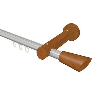 Flairdeco - Asta per Tenda a Binario Interno, Ø 20 mm, 1 Via, Tipo Konus, Alluminio/Legno, Argento/Grigio/ciliegio Laccato, 120 cm