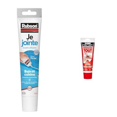 Rubson Je Jointe Mastic Transparent 50 ml, mastic étanche anti-moisissure en tube prêt à l'emploi & Sader Rebouche Tout – Enduit de Rebouchage Intérieur Prêt à l’Emploi – Tous Supports