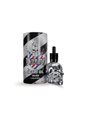 Bandido Olio per barba, per la cura quotidiana della barba di 3 giorni o barba piena, idea regalo per uomini, 40 ml con dispenser per pipetta, design teschio, siero barber-shop, colore argento