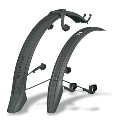 SKS Germany VELOFLEXX Set 65 Set di parafanghi con Adattatore per Telaio Regolabile in inclinazione (in plastica ad Alte Prestazioni Resistente, da Montare su Qualsiasi Forcella di Bici), Nero