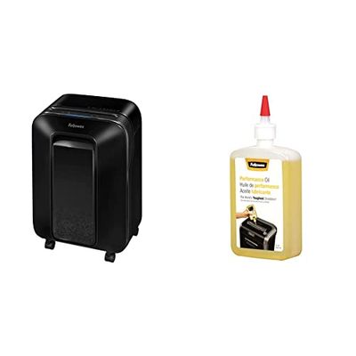 Fellowes distruggi documenti a miniframmento LX200, 12 fogli, cestino da 22 litri + Olio Lubrificante per Distruggidocumenti, 355 ml