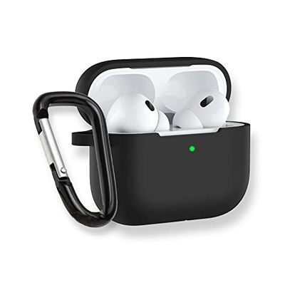 Funda para Airpods Pro 2 Generación con Gancho para Llavero PHONIX - Funda Protectora Compatible con Airpods Pro 2 - Soporte de Silicona para Auriculares (Negro) [Auriculares NO Incluidos]