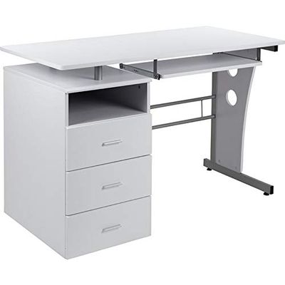 Flash Furniture Computer Desks, Metal, White, 47.25" W x 22.75"-28" D x 29.75" H