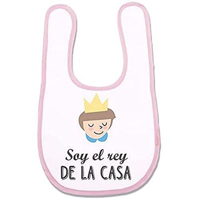 Supermolon - 02758 - Bavoir Bébé - Soy le Roi de la Maison - Velcro, Rose Pastel, Mixte