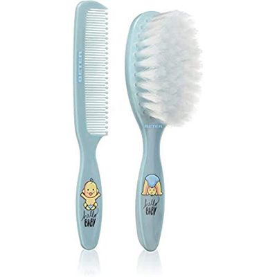 Beter - Newborn Baby Comb and Brush Set with Extra-Soft Bristles, Newborn Baby Grooming Set, Ideal for Baby Care, Baby "Minicure" Kit, Blue