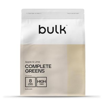 Bulk Complete Greens Powder, Blend of 8 Super Greens, High Fibre, High Dosage, Daily Vitamins, Spirulina, Chlorella, Apple & Lime, 500 g, 55 Servings, Packaging May Vary