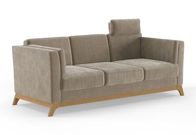 CAVADORE Canapé 3 Places Vida/Canapé 3 Places au Design Tendance avec Cadre en Bois Massif en chêne, Appui-tête avec Coussin Douillet, 213 x 84 x 93 cm, Microfibre, Beige Perle