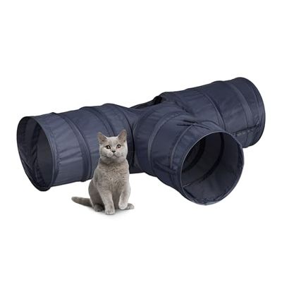 Relaxdays Tunnel per Gatti, HLP: 25x86,5x53 cm, Tubo a 3 Vie, Cat Toy, Gioco per Conigli e Porcellini d'India, Grigio