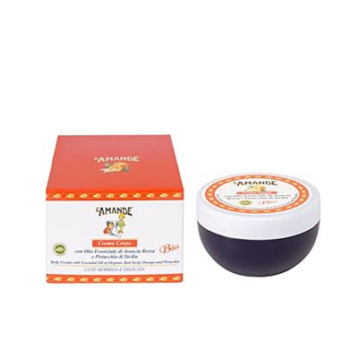L'AMANDE - Crema Corpo Idratante Pelle Secca con Acido Ialuronico, Vitamina E e Burro di Karitè Antiossidante, Crema Corpo Profumata Nutriente all'Olio Essenziale di Arancia Rossa e Pistacchio, 200 ml